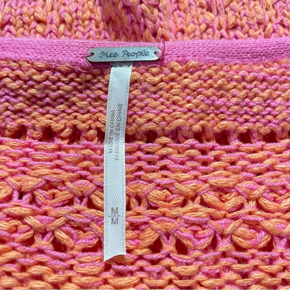 Free People Coral Pink Open Knit Oversized V-Neck Sweater Tunic Medium - Picture 11 of 15